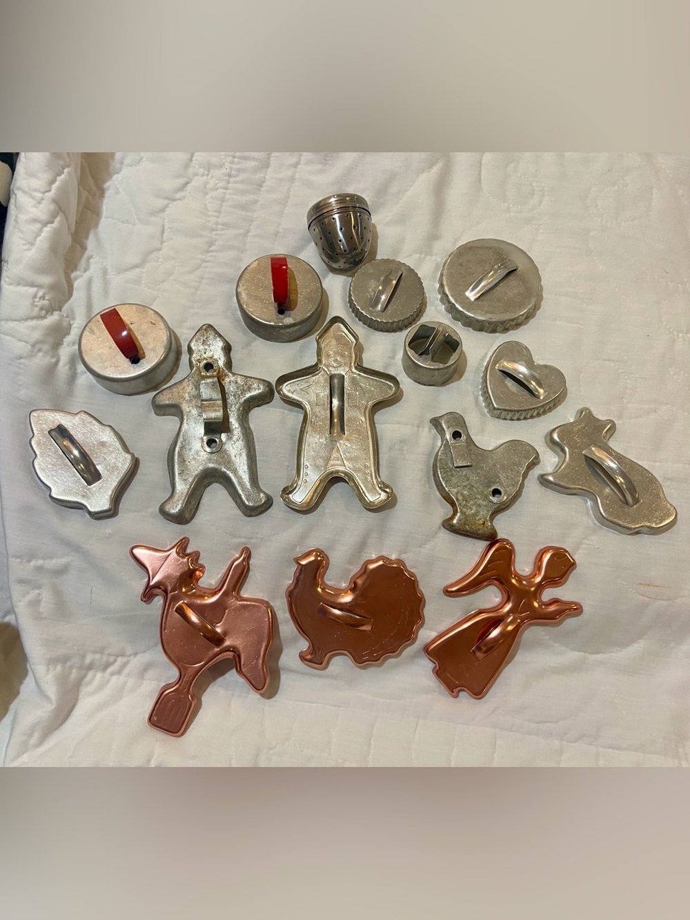 Set of Vintage Mid-Century Aluminum Cookie and Biscuit Cutters and Tea Infuser